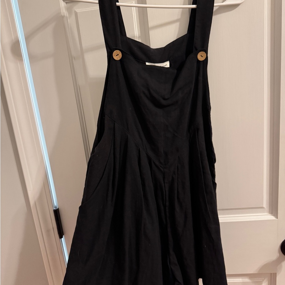 Newbury Kustom Black Pinafore Dress with Button Straps